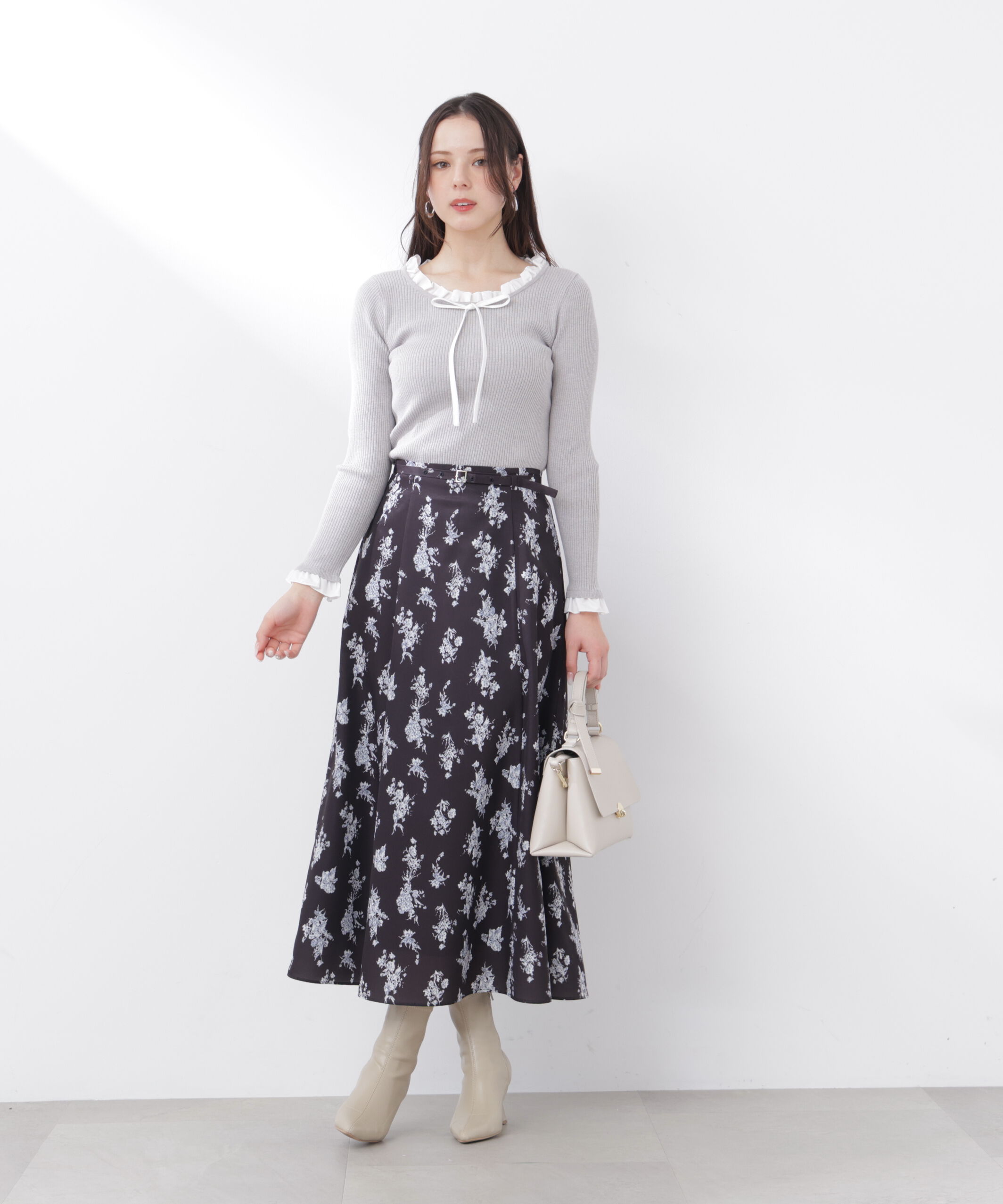 PROPORTION BODY DRESSING「リボン付きフリルニットトップス　26SS」|ニット・セーター|