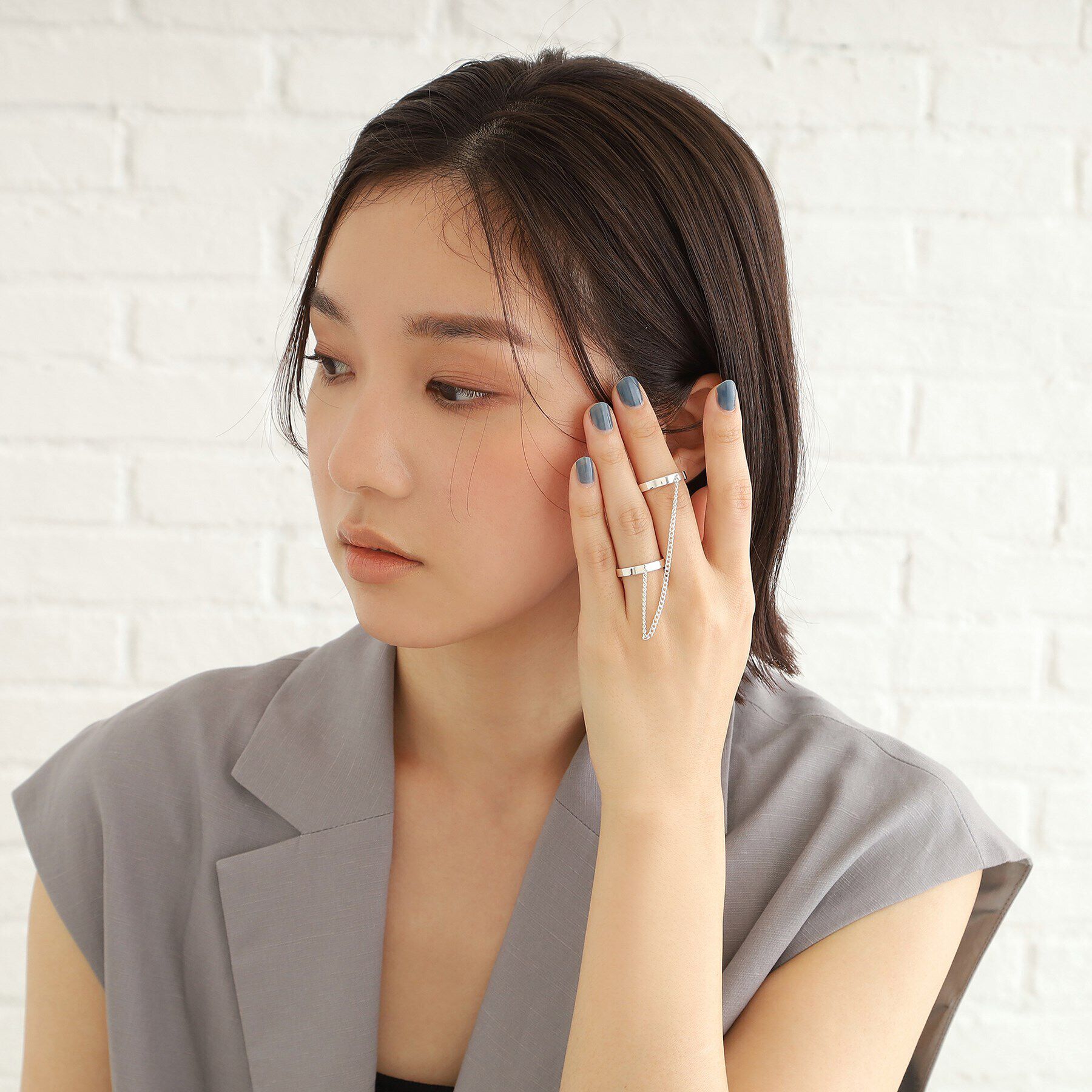 COCOSHNIK ONKITSCH「シルバー ドレープチェーン ダブルストレートリング」|リング|
