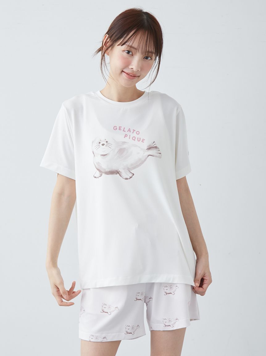 gelato pique「【ONLINE限定】【接触冷感】シーアニマル柄ワンポイントTシャツ&ロングパンツセット」|ルームウェア|