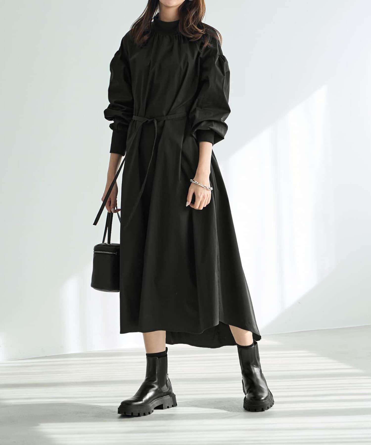 STYLE DELI「【LUXE】リブポイントロングワンピース」|ワンピース|ブラック