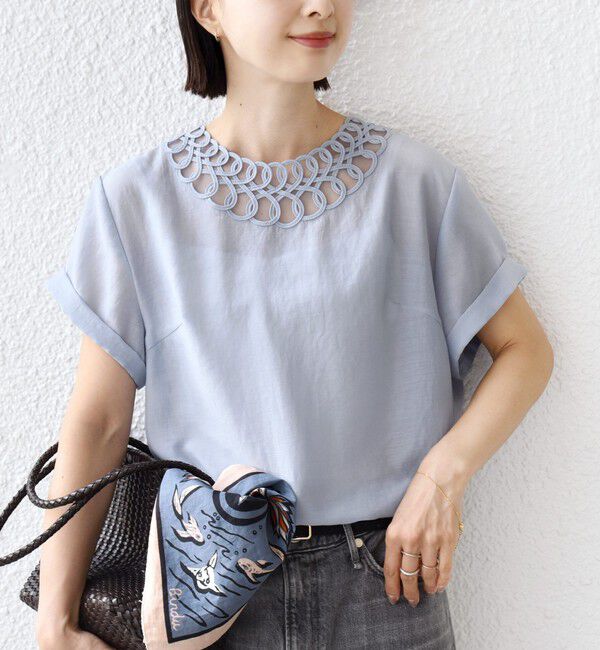 SHIPS for women「《一部追加予約》〈手洗い可能〉襟 刺繍 デザイン ヴィンテージ スパン ブラウス」|シャツ・ブラウス|
