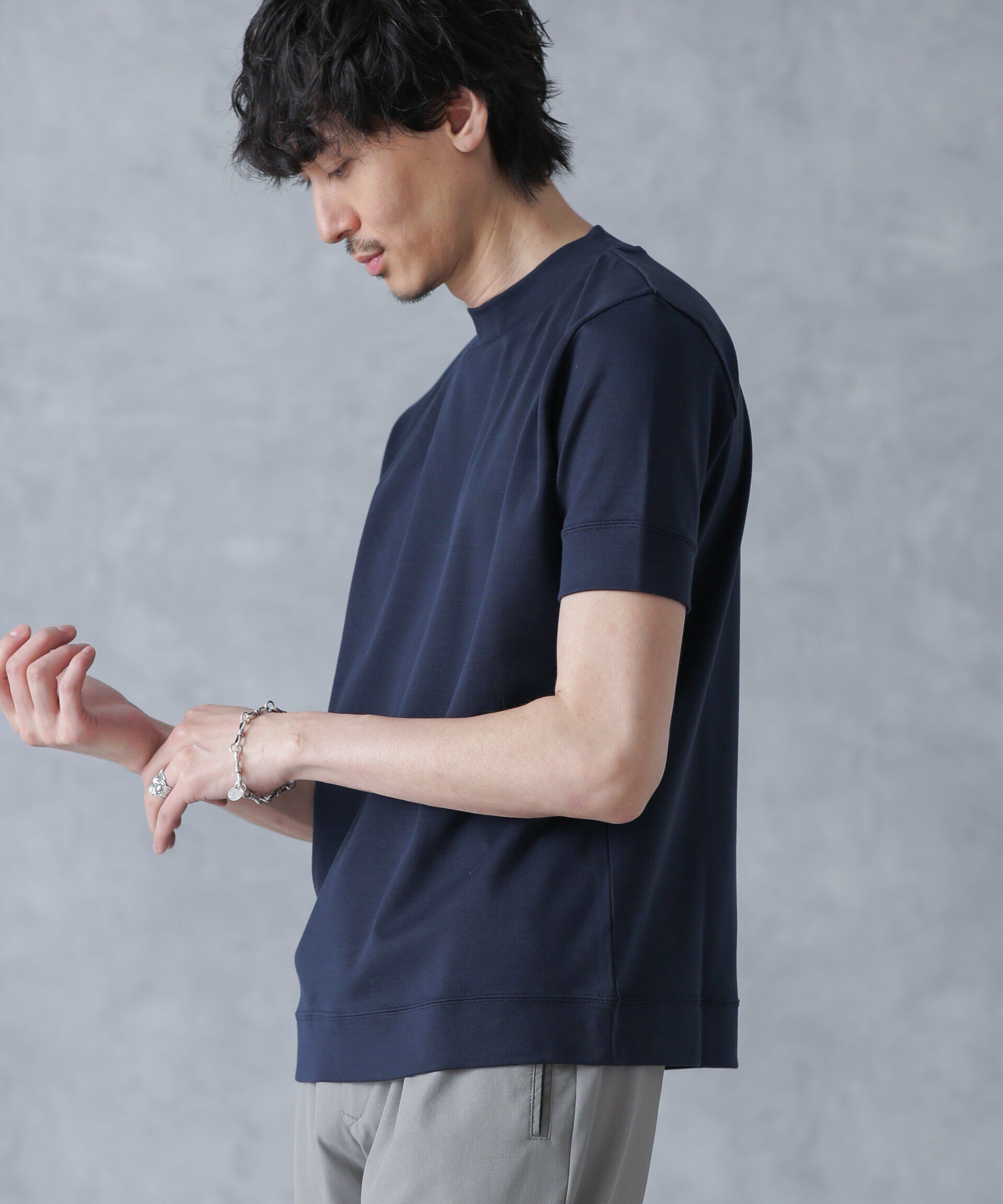 nano･universe「「FORMAL JERSEY」モックネックカットソー半袖」|Tシャツ・カットソー|ネイビー