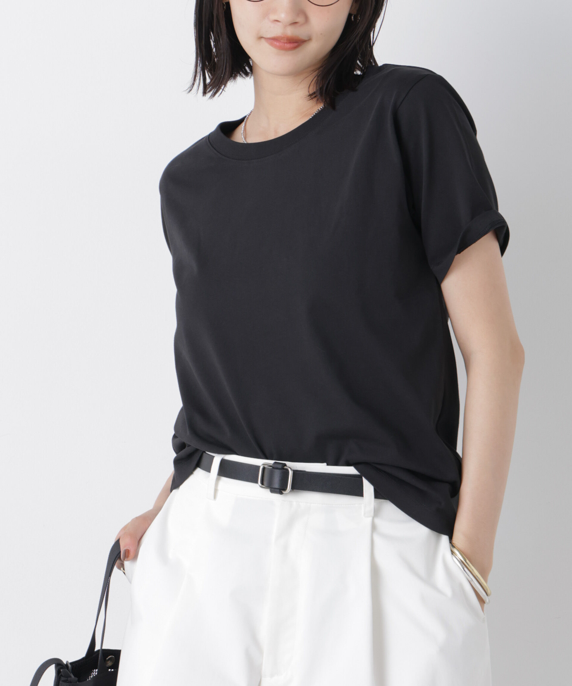 nano･universe「気化冷却機能 半袖クルーネックトップス」|Tシャツ・カットソー|ブラック