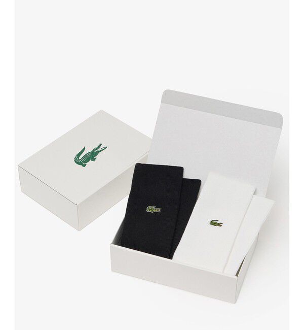 LACOSTE「【EC限定ギフトbox付き】ワニロゴ 1&times;1リブソックス2足セット」|ソックス|ホワイト&times;ブラック