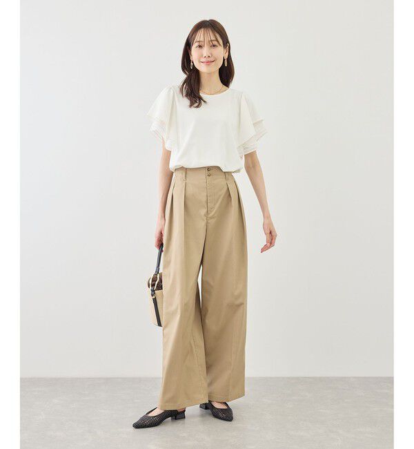Rope&rsquo;Picnic「レースドッキングフレアスリーブカットトップス/UVカット・接触冷感」|Tシャツ・カットソー|