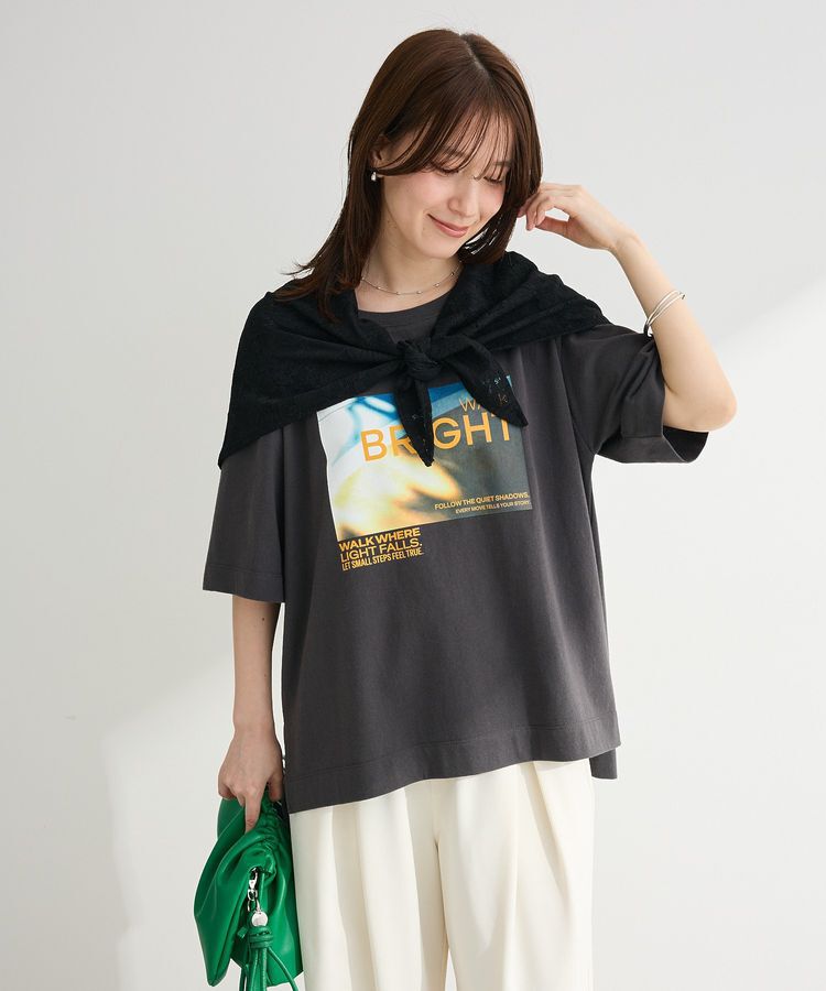 Green Parks「SET2点フォトTシャツ＋レーススカーフ」|Tシャツ・カットソー|Charcoal Gray