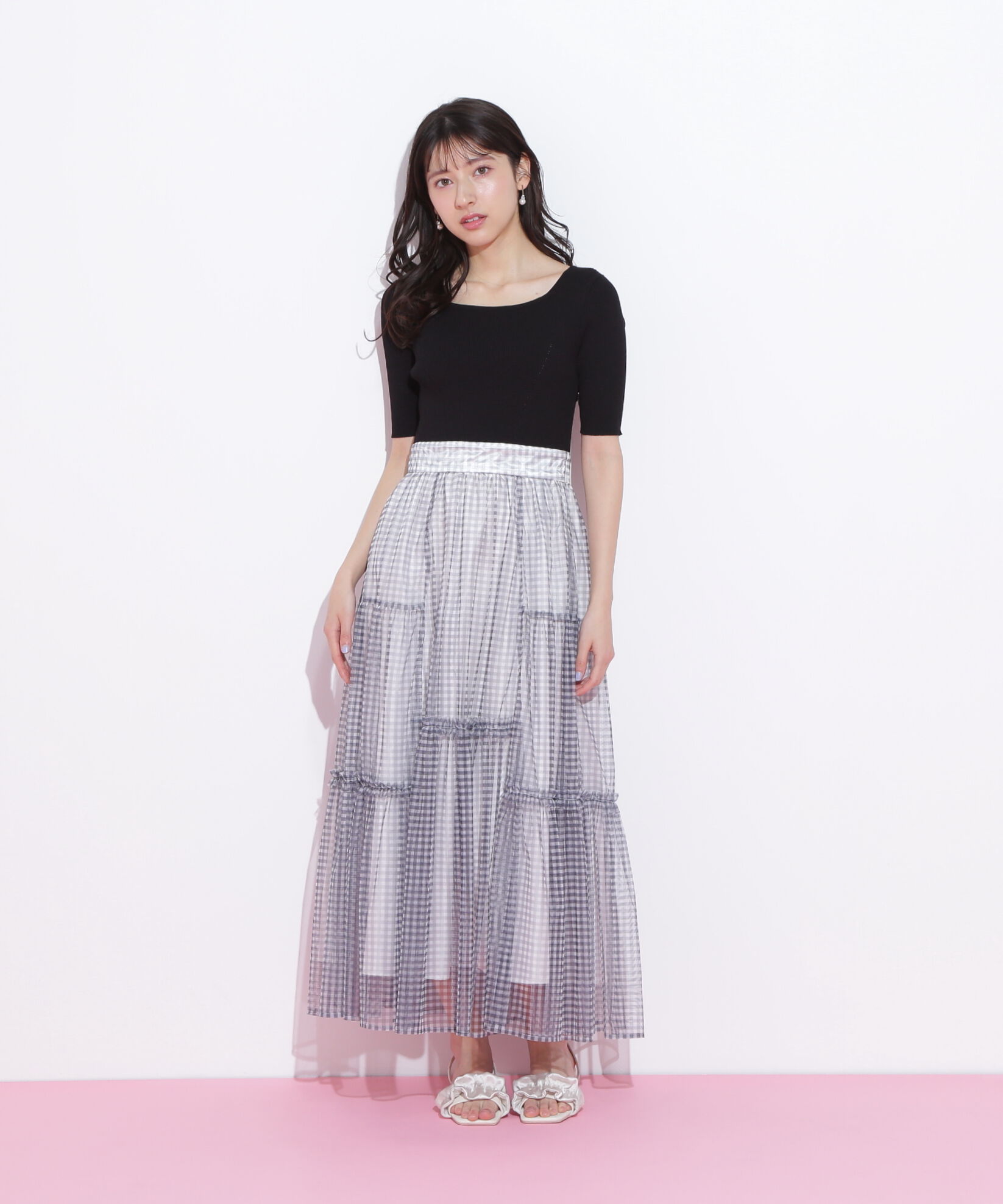  「ニット&times;シアースカートドッキングワンピース」|ワンピース|