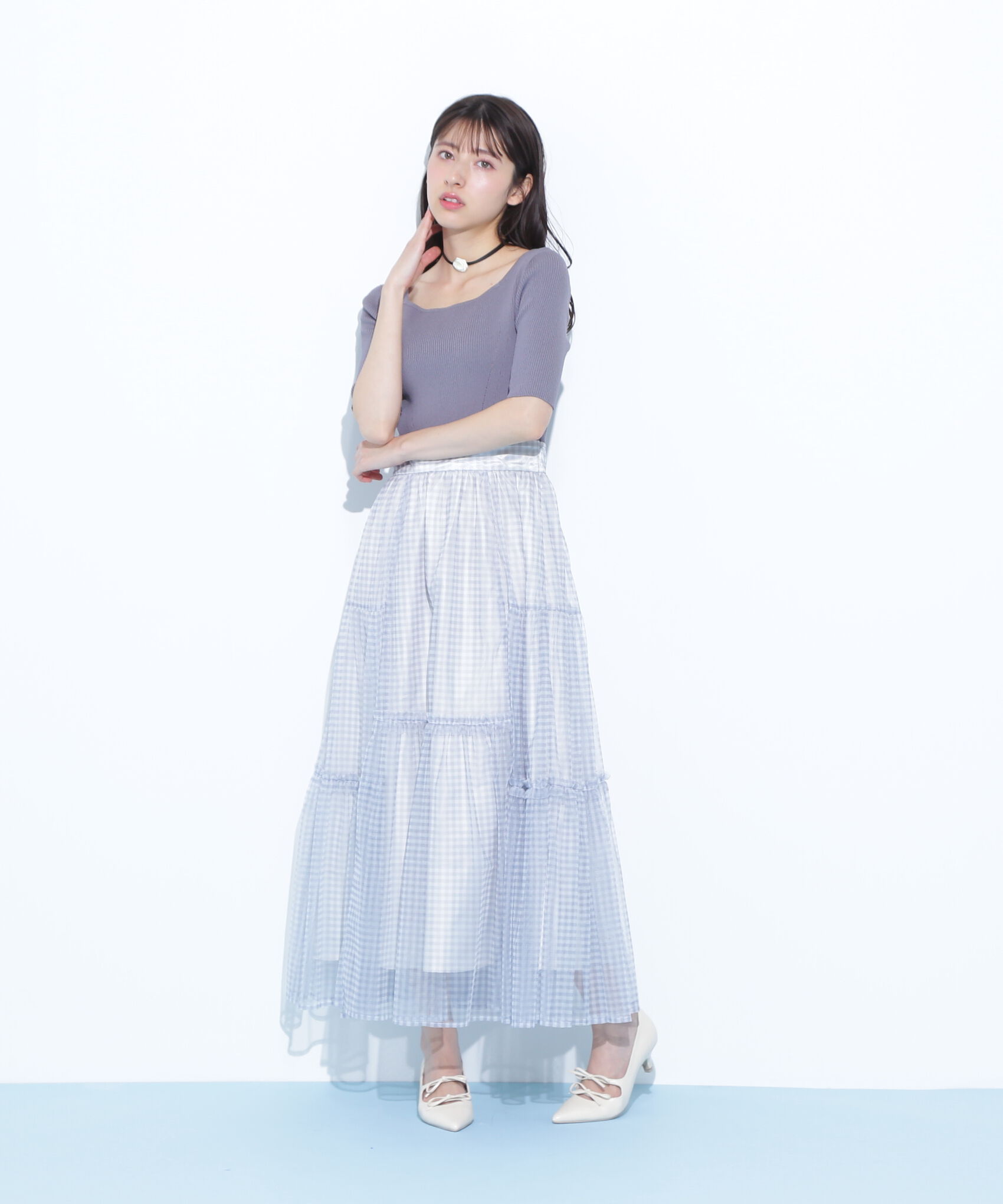  「ニット&times;シアースカートドッキングワンピース」|ワンピース|