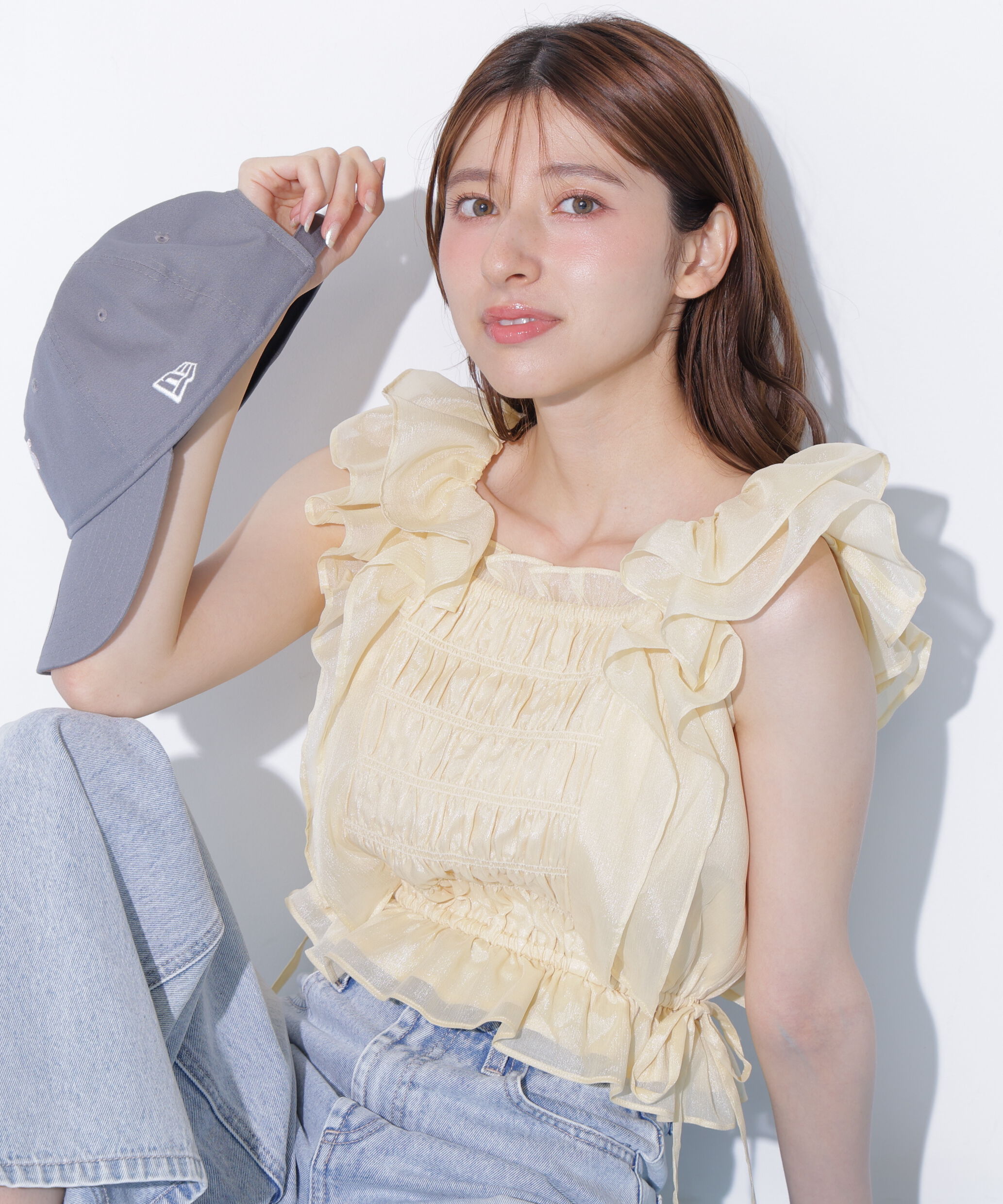  「シャーリングシアーリングチェックブブラウス」|シャツ・ブラウス|イエロー