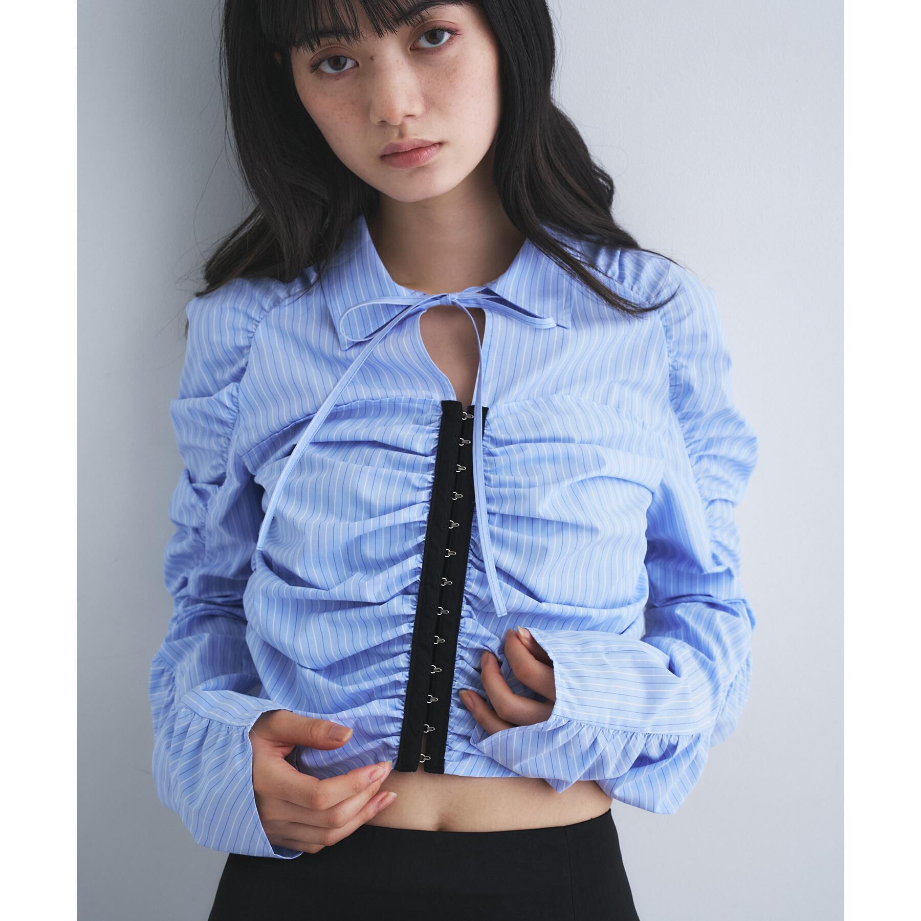 CODE A「stripe gather shirt」|シャツ・ブラウス|サックスブルー(39