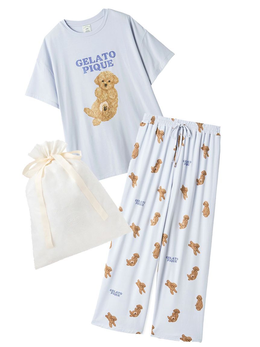 gelato pique「【ラッピング済み】ドッグワンポイントTシャツ&ロングパンツSET」|ルームウェア|BLU