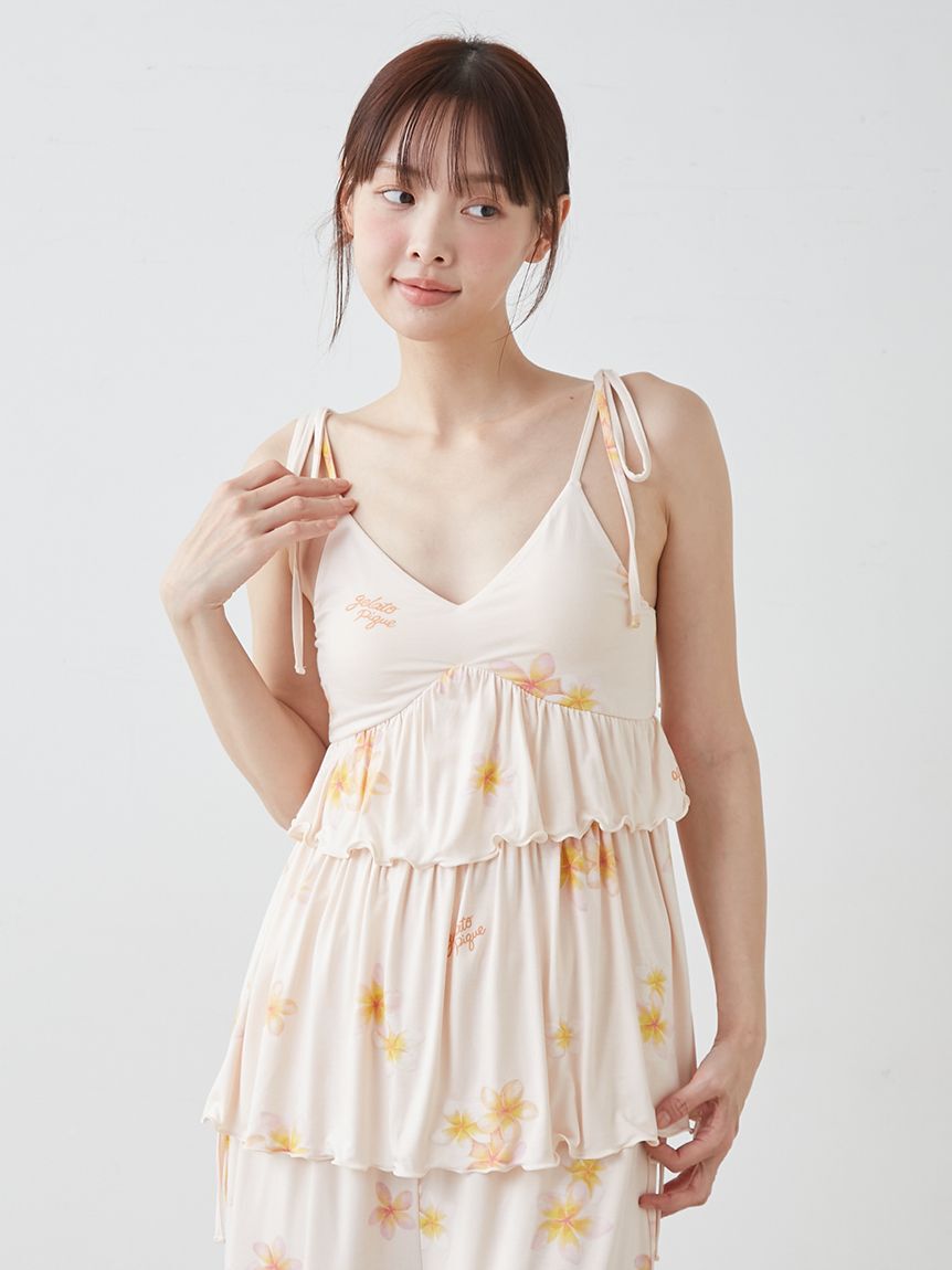 gelato pique「【接触冷感】プルメリア柄カップインキャミソール」|ルームウェア|