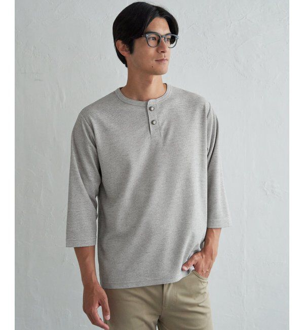 ikka「【吸水速乾】ドライサーマルヘンリーネック七分袖Tシャツ」|Tシャツ・カットソー|グレー