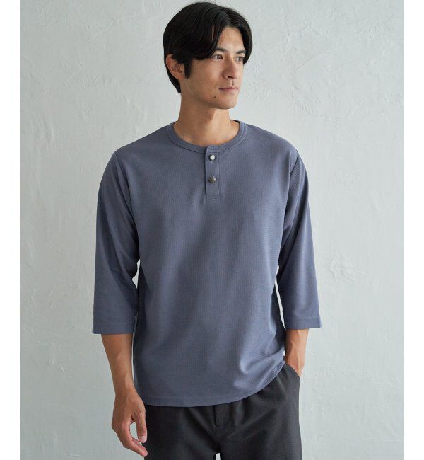 ikka「【吸水速乾】ドライサーマルヘンリーネック七分袖Tシャツ」|Tシャツ・カットソー|ブルー
