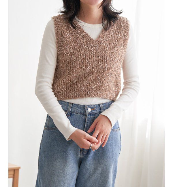 VENCE share style「畦編みショートベスト」|ニット・セーター|