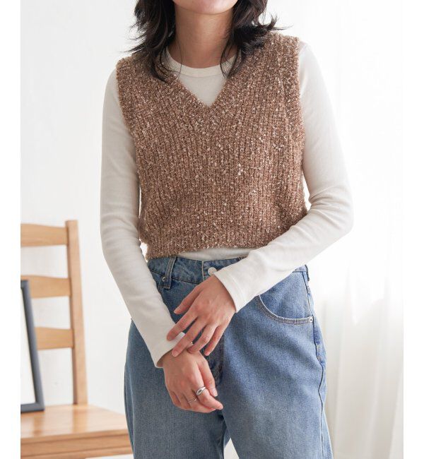 VENCE share style「畦編みショートベスト」|ニット・セーター|