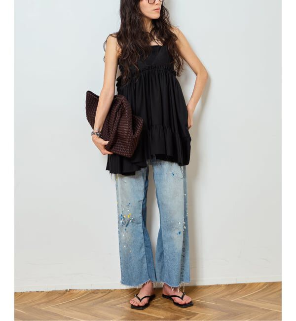  「SATIN RUFFLE MINI DRESS：ワンピース」|ワンピース|