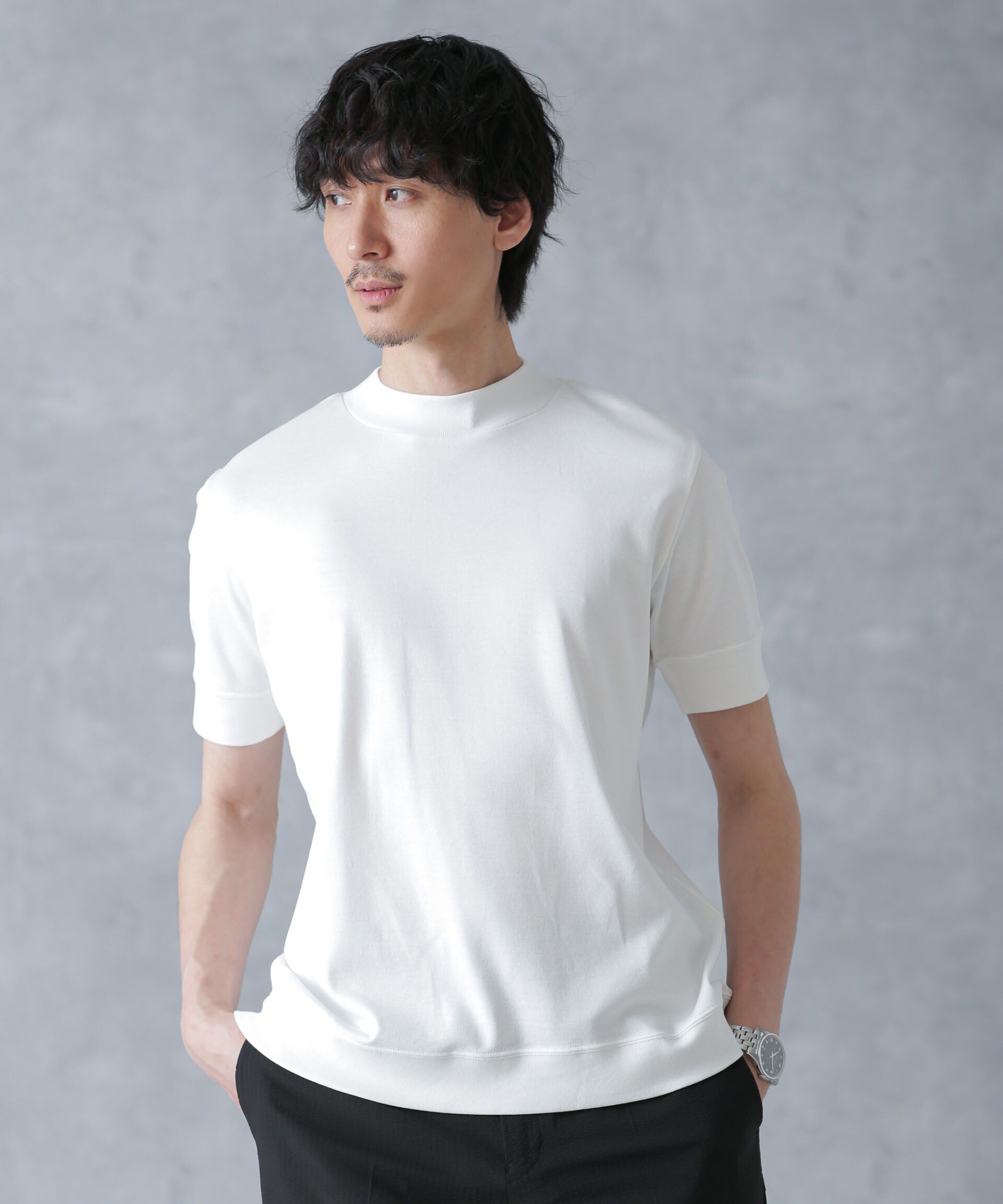 nano･universe「「FORMAL JERSEY」モックネックカットソー半袖」|Tシャツ・カットソー|ホワイト