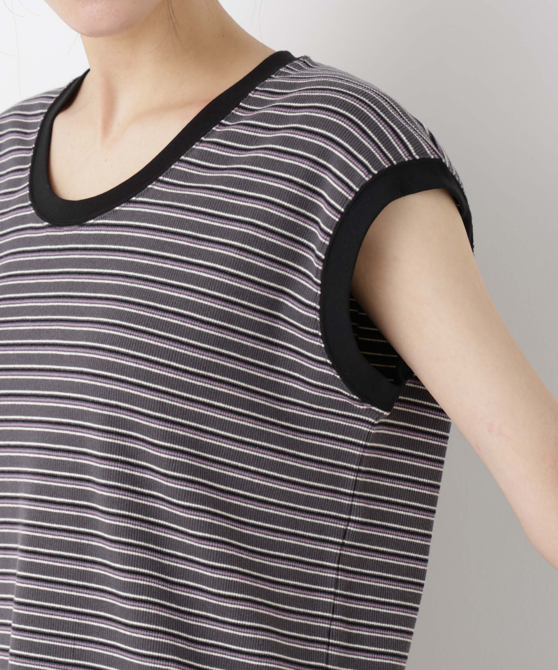 nano･universe「ボーダーテレコワイドノースリーブトップス」|Tシャツ・カットソー|