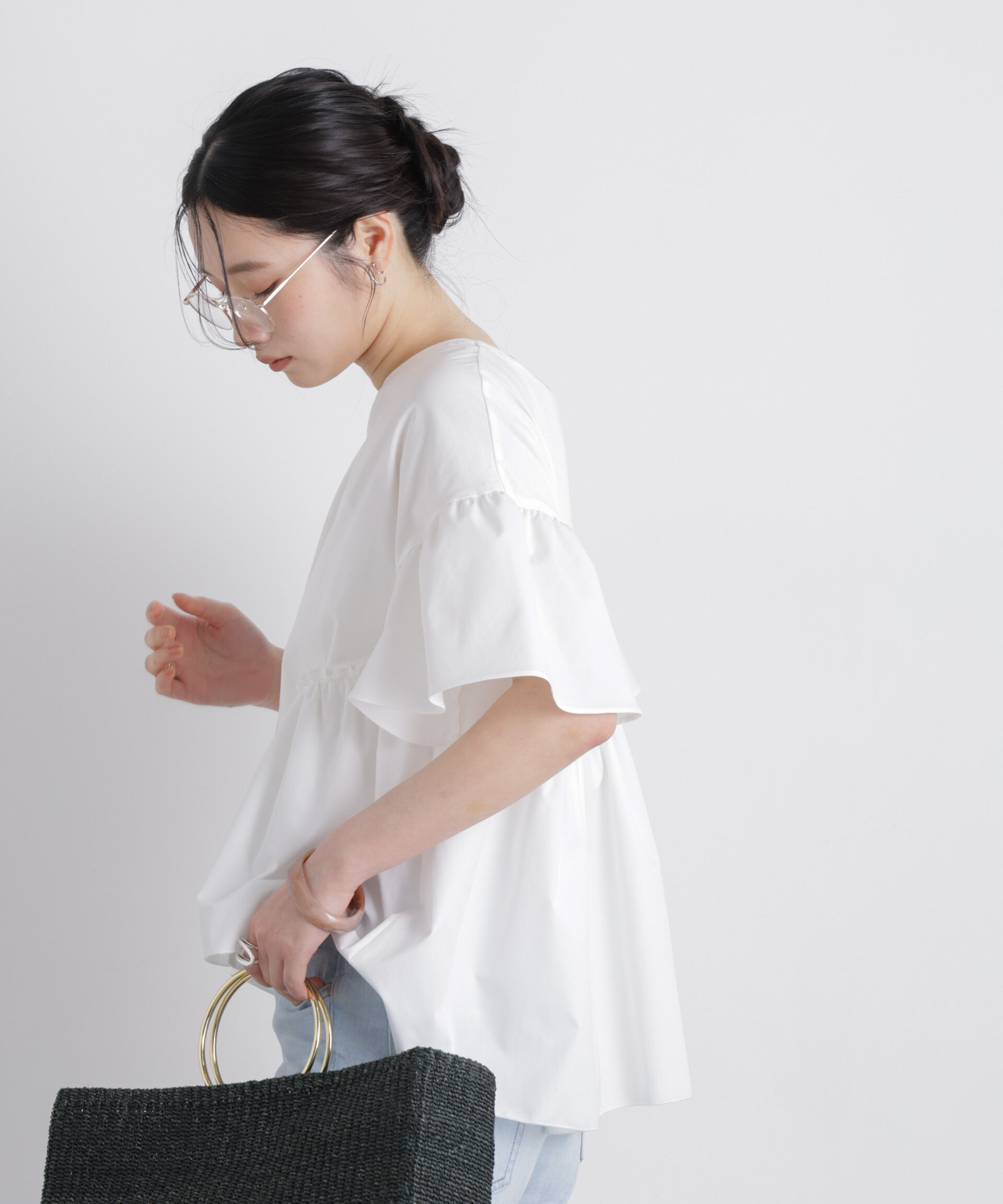 nano･universe「異素材ドッキングギャザーカットソー」|Tシャツ・カットソー|