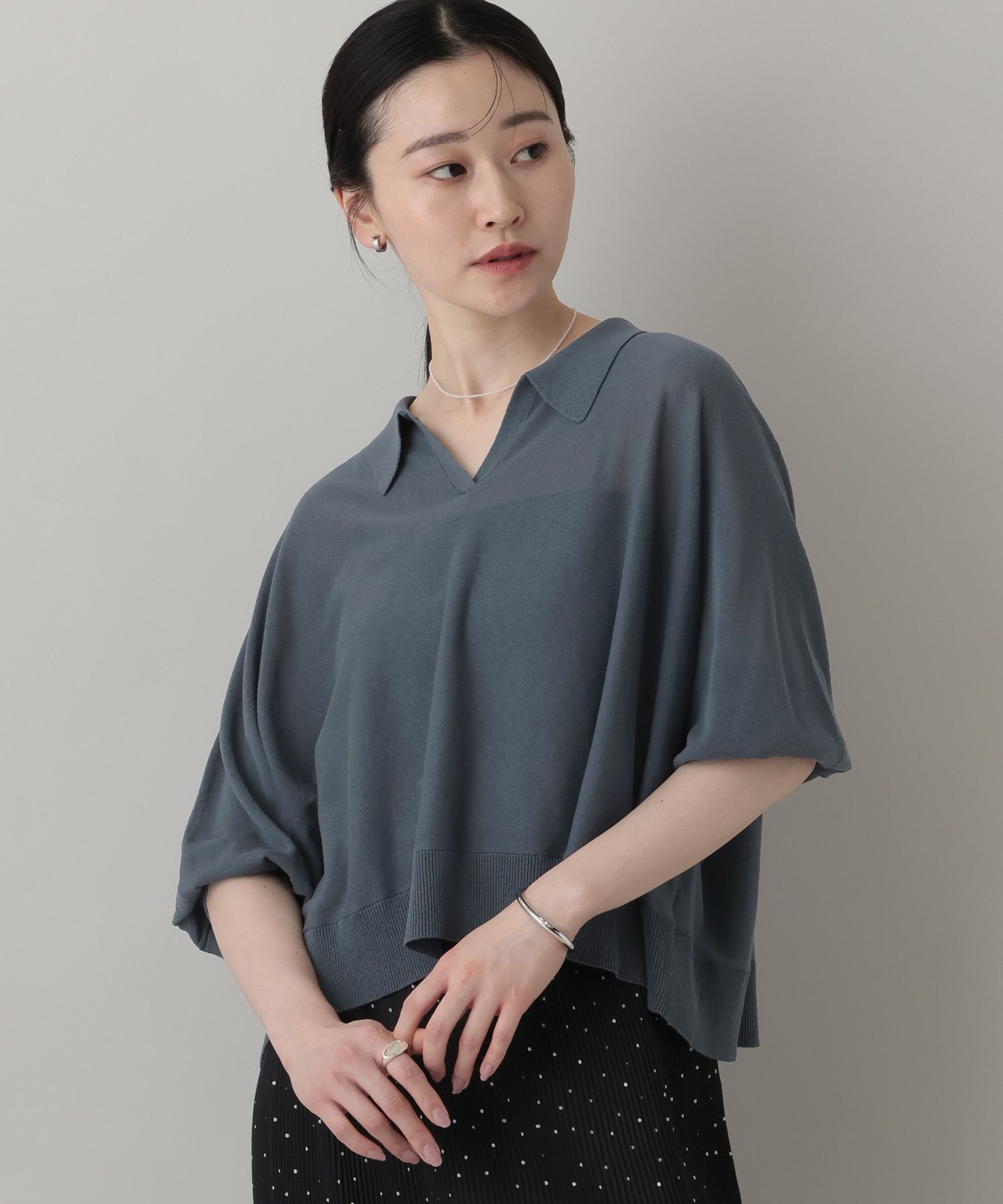 A part by 「【UVカット・接触冷感】 シアーポロニットプルオーバー_5分袖」|ニット・セーター|