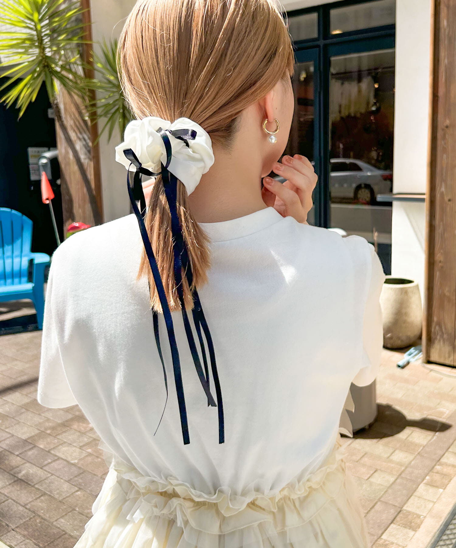 SMELLY「サテンリボンボリュームシュシュ」|ヘアゴム・シュシュ|
