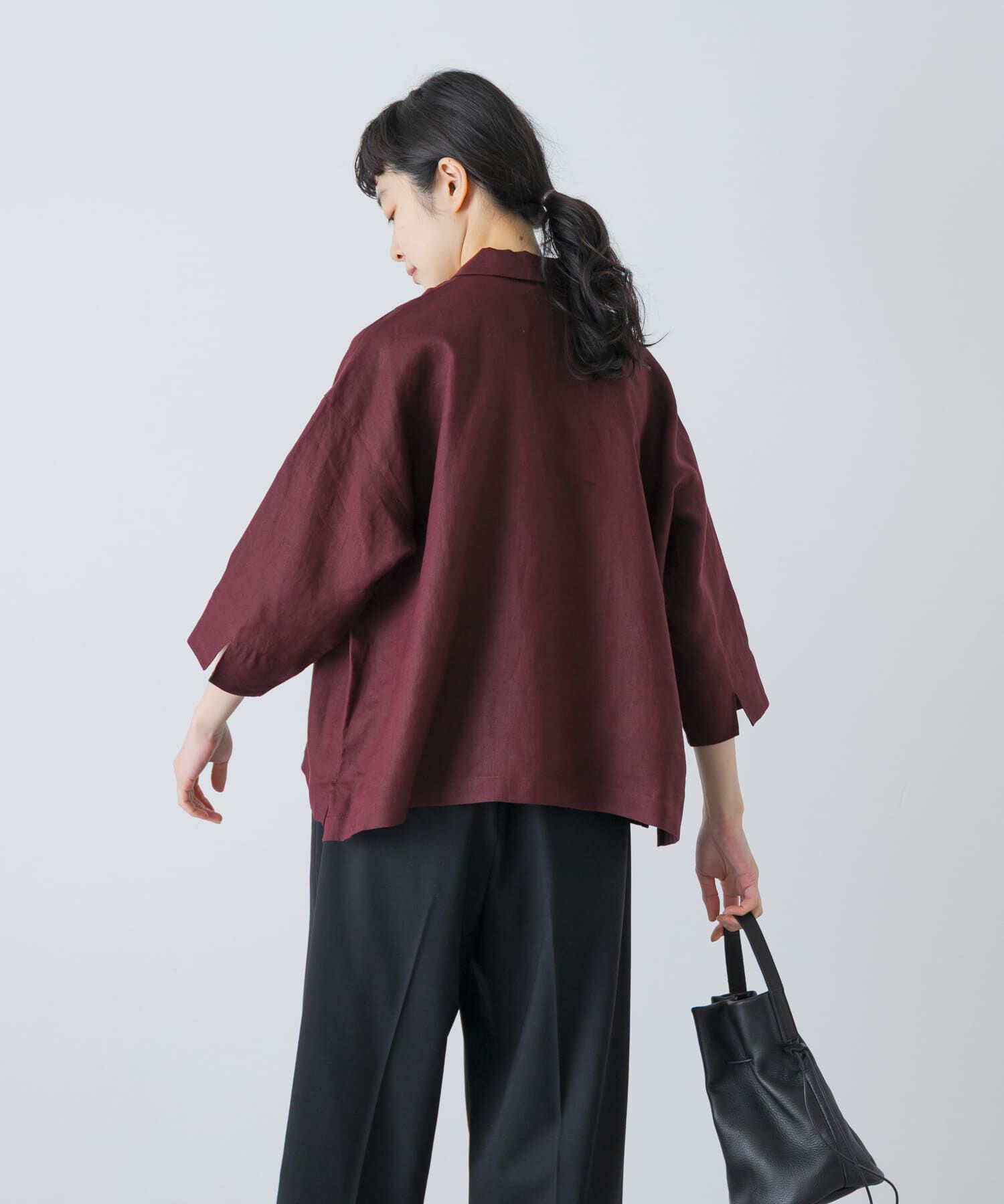 かぐれ「リネン半袖オープンカラーシャツ」|シャツ・ブラウス|