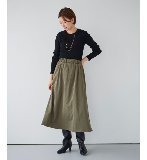 le.coeur blanc「リブニット&times;タフタドッキングワンピース」|ワンピース|カーキグリーン