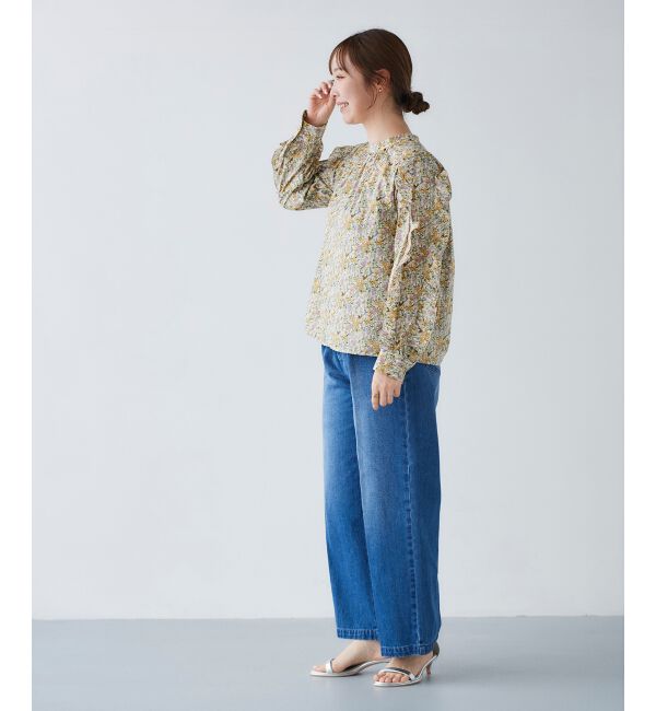 le.coeur blanc「《手洗い可能》Perle Peche フラワー柄スリーブフリルブラウス」|シャツ・ブラウス|