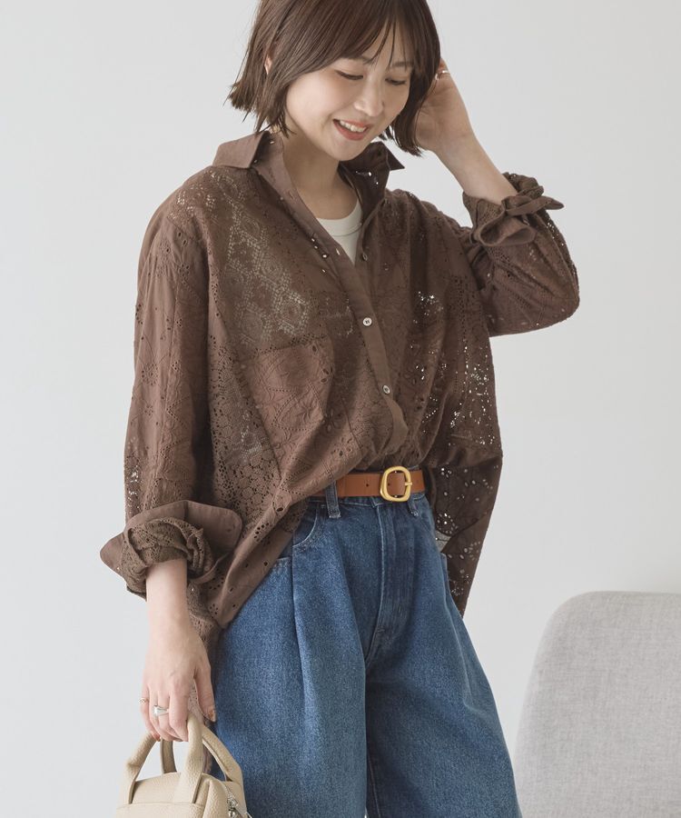AMERICAN HOLIC「レースパッチワークシャツ」|シャツ・ブラウス|Brown