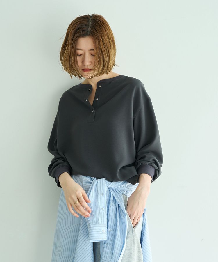 YECCA VECCA「2wayリブMIXジョーゼットブラウス」|シャツ・ブラウス|Charcoal Gray