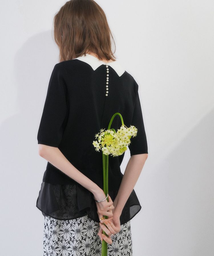 YECCA VECCA「2way襟付きフリルレイヤードニット」|ニット・セーター|Black