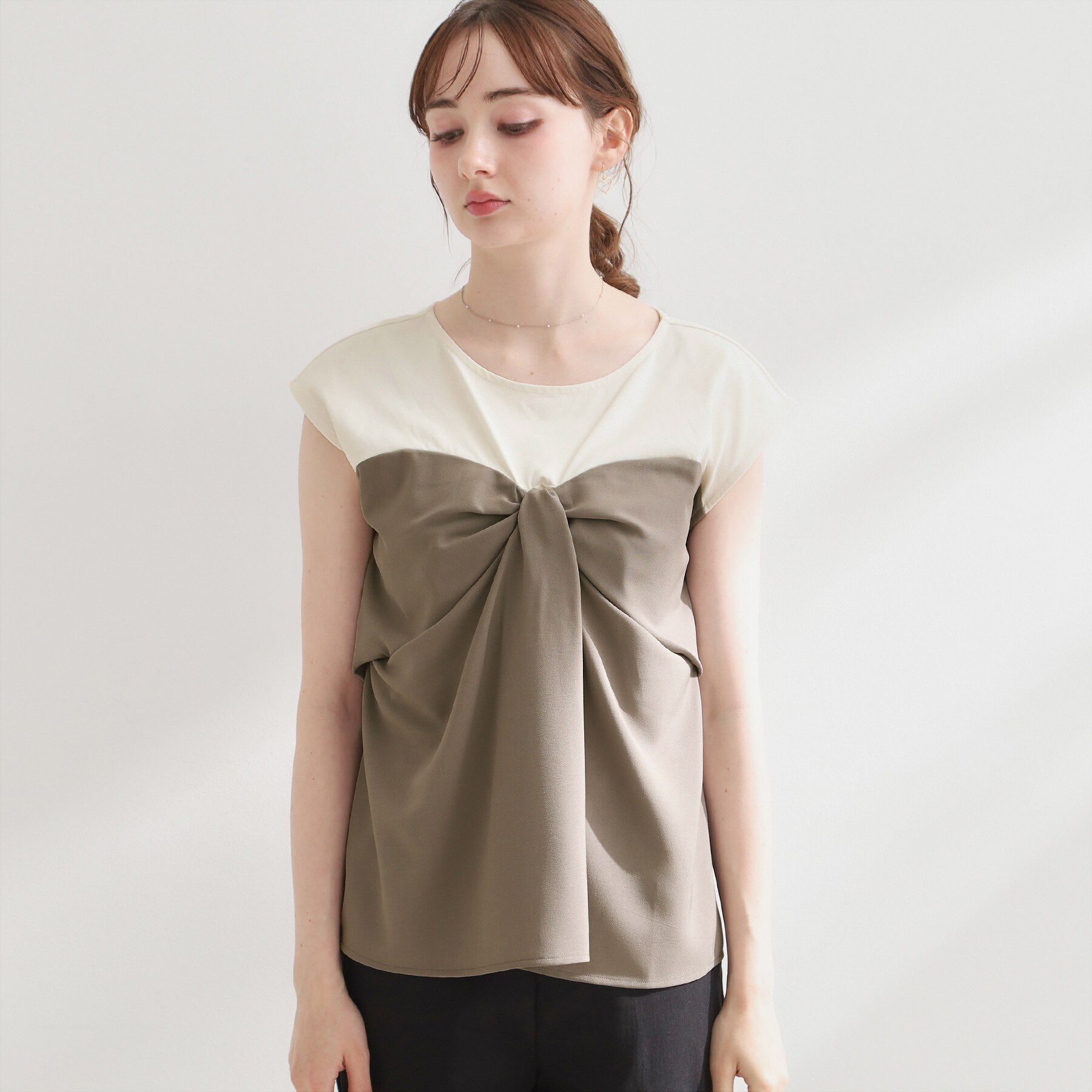 Couture broach「【接触冷感・UVカット・洗える】リボンベア ドッキングトップス」|Tシャツ・カットソー|