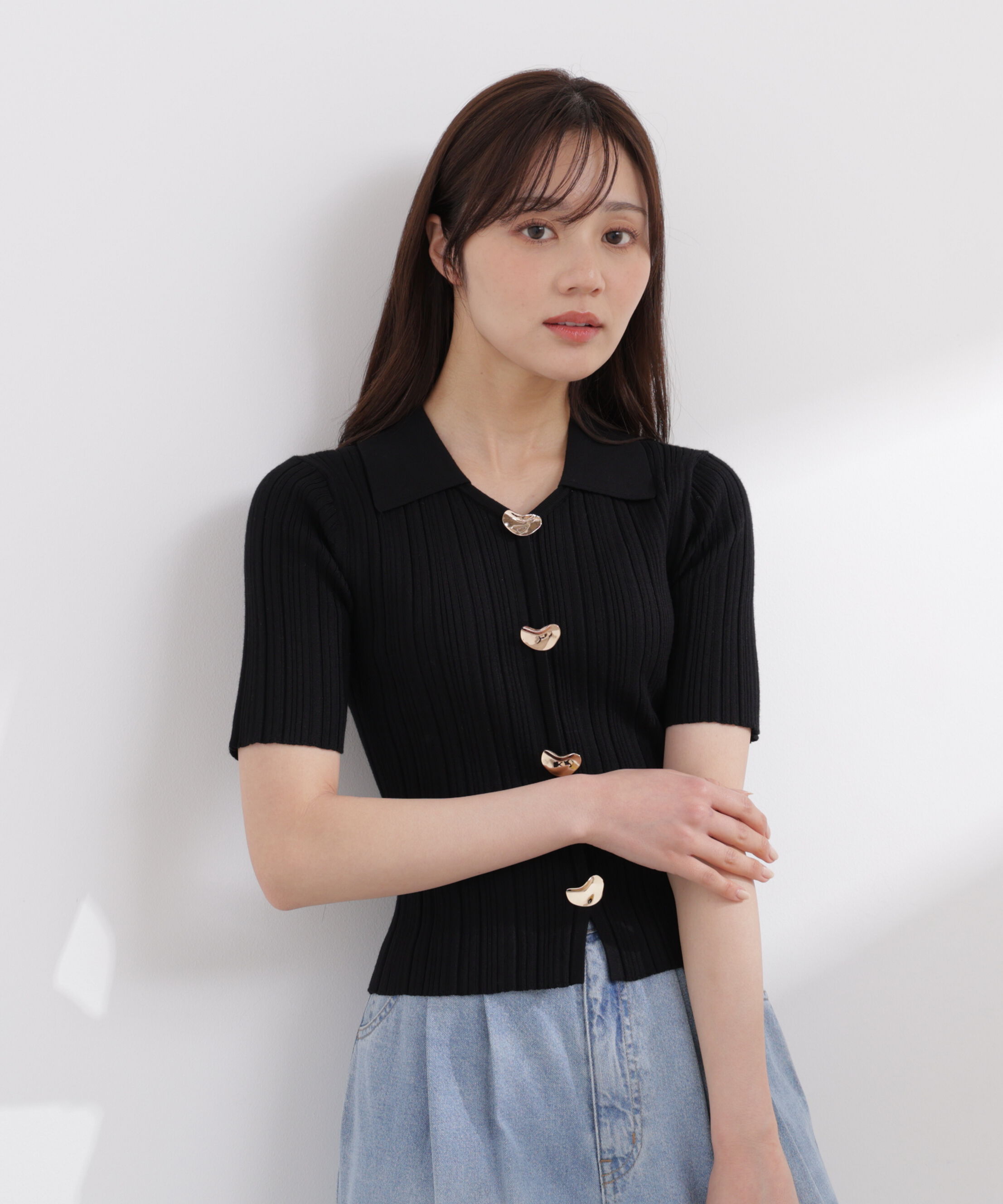 PROPORTION BODY DRESSING「衿付きランダムリブニット 26SS」|ニット・セーター|