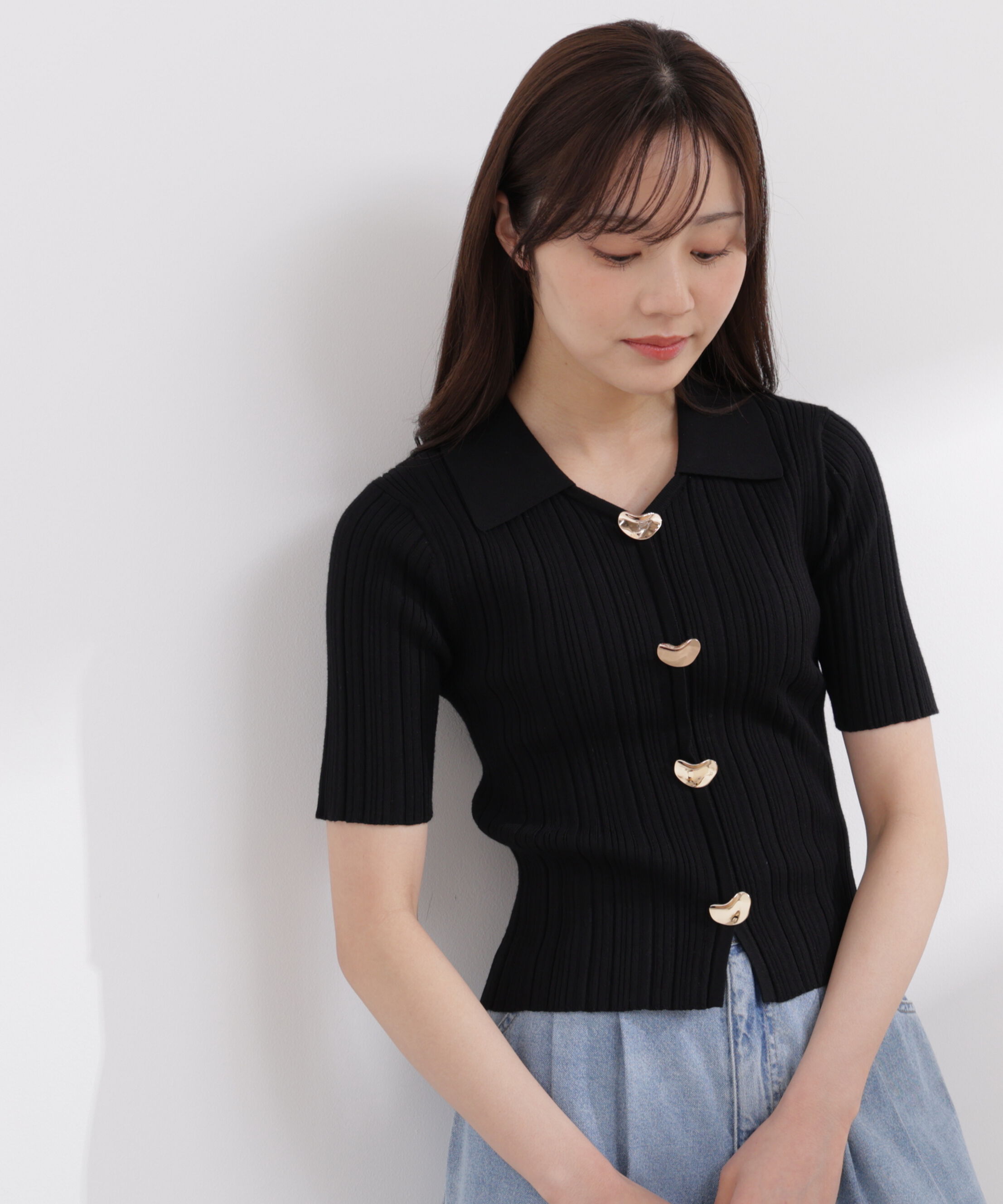 PROPORTION BODY DRESSING「衿付きランダムリブニット 26SS」|ニット・セーター|
