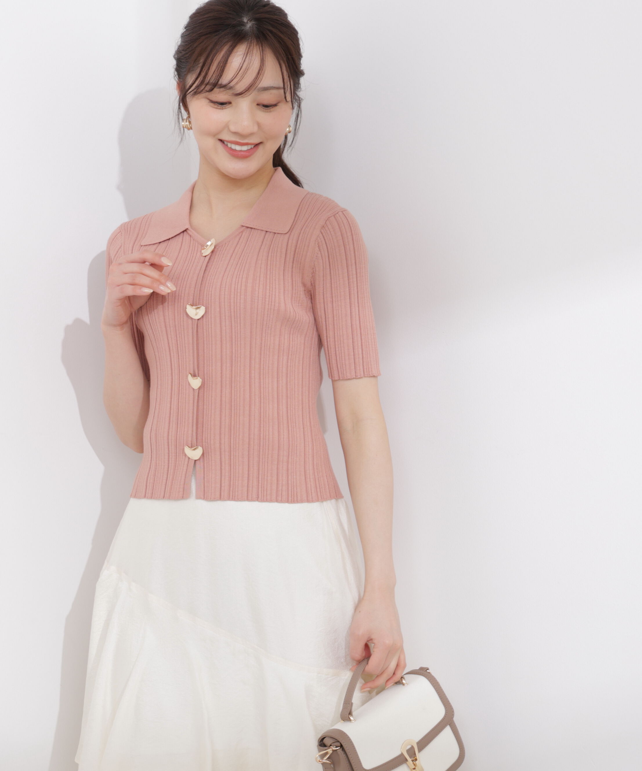 PROPORTION BODY DRESSING「衿付きランダムリブニット 26SS」|ニット・セーター|オレンジ