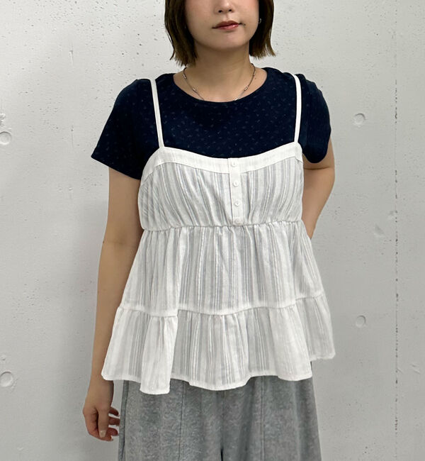 archives「花柄針抜きカットＴＯＰＳ&times;からみ刺繍フレアキャミＳＥＴ」|カーディガン|NAVY