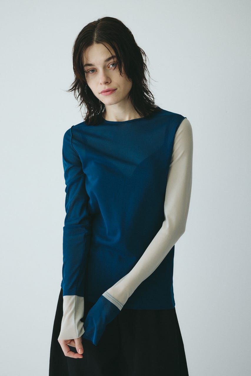 HeRIN.CYE「Bi color mesh inner tops」|Tシャツ・カットソー|柄BLU5
