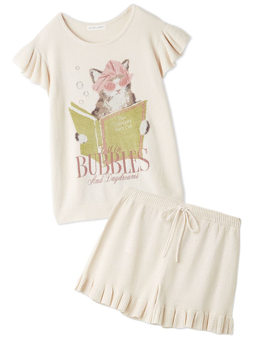SNIDEL HOME「【WEB限定】【セット商品】セレブバスキャットプルオーバー&ニットフリルショートパンツSET」|ルームウェア|
