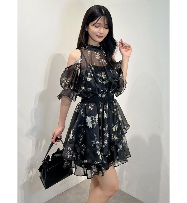 MERCURYDUO「花柄オープンショルダーミニワンピース」|ワンピース|