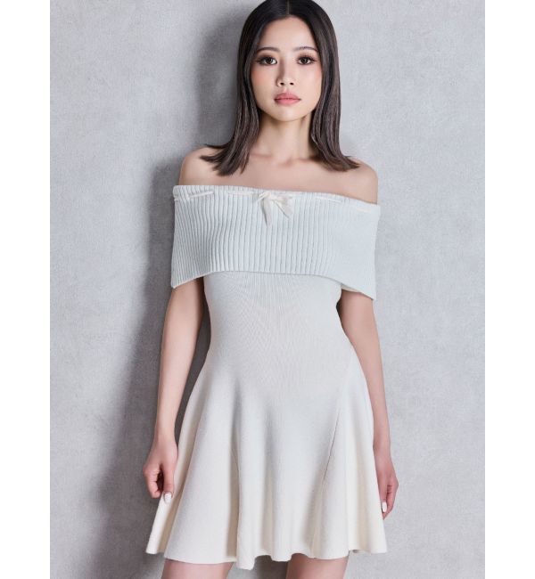 GYDA「ラメオフショルリボンハーフスリーブニットワンピース」|ワンピース|