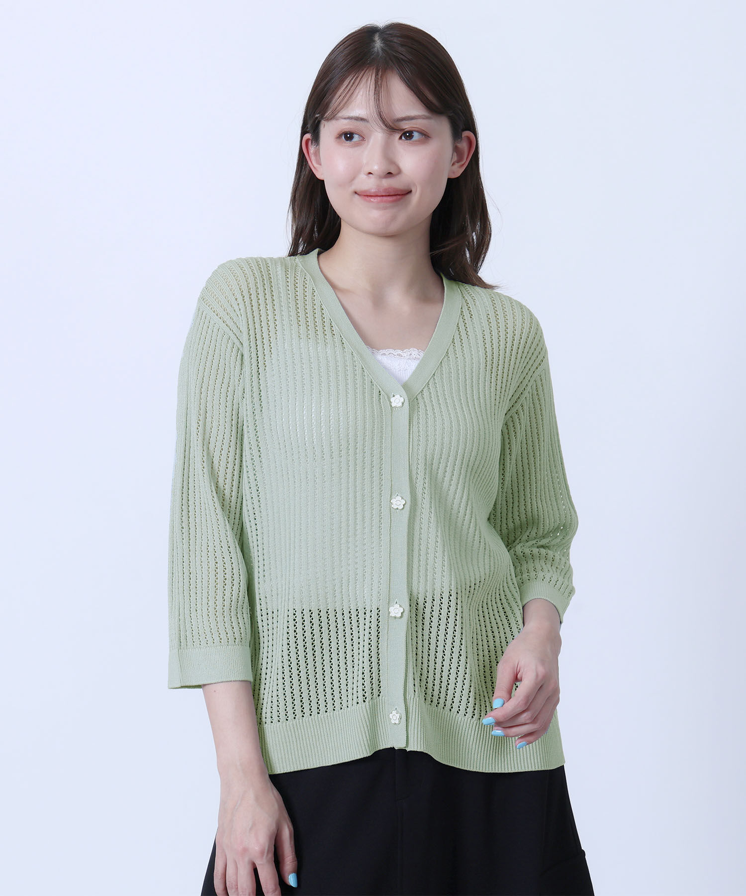MARY QUANT「ライトメッシュ カーディガン」|カーディガン|グリーン
