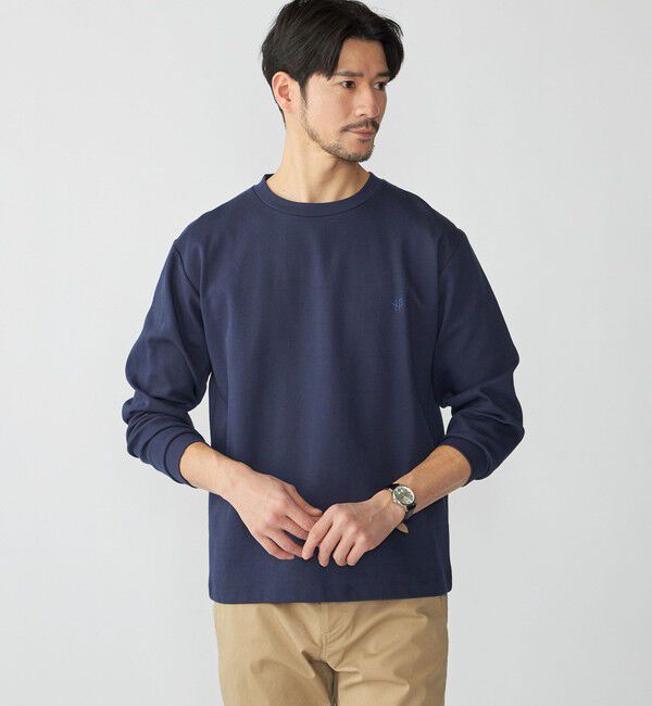 SHIPS「【WEB限定】SHIPS:〈抗菌防臭〉ワンポイントロゴ ハイゲージバーズアイ ダブルフェイス 長袖Tシャツ」|Tシャツ・カットソー|ネイビー
