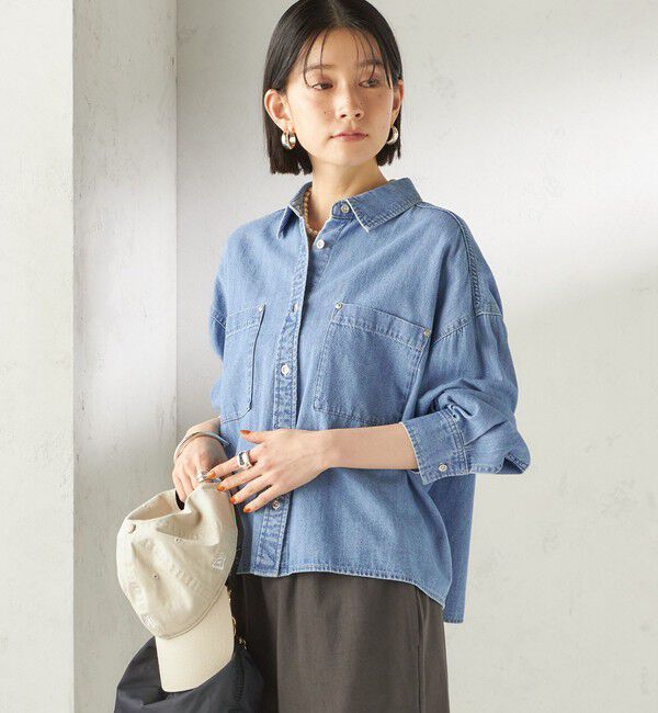 SHIPS for women「《一部追加予約》〈洗濯機可能〉ライトオンス デニム ショート シャツ」|シャツ・ブラウス|