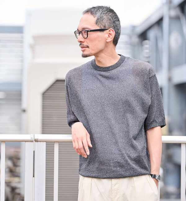 SHIPS「SHIPS: 〈手洗い可能〉和紙 クルーネック ニット Tシャツ」|Tシャツ・カットソー|ダークグレー