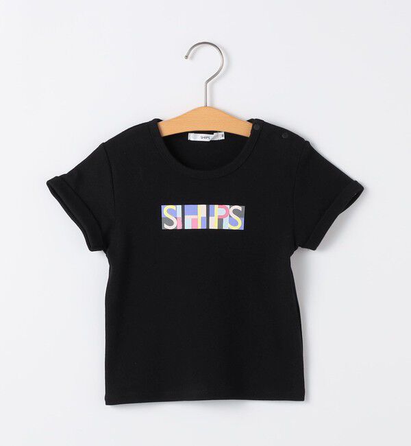 SHIPS KIDS「SHIPS KIDS:80～90cm /ブロックフォント ロゴ Tシャツ」|Tシャツ・カットソー|ブラック