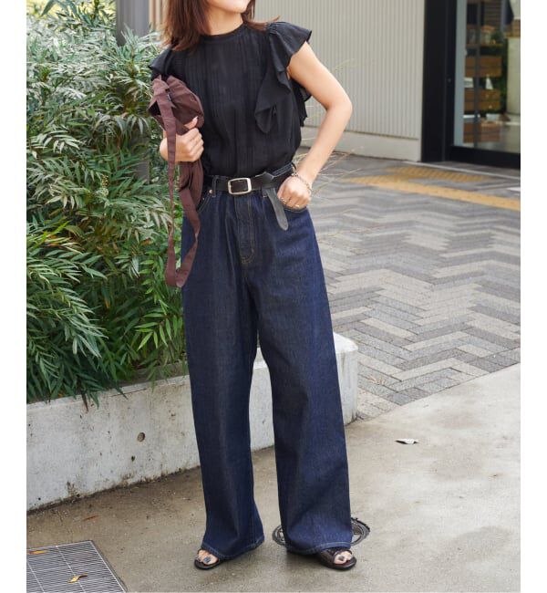 OUTDOOR PRODUCTS Usual Things「≪予約 追加≫ULTサマーデニムハイライズルーズ5PKT BLUE/NAVY」|デニム|