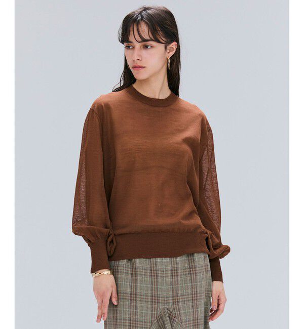 BEIGE,「【洗える】CADDO / シアーウールクルーネックトップス」|ニット・セーター|Brown