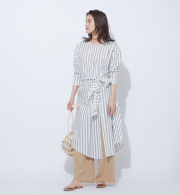 qualite「ストライプウエストクロスワンピース」|ワンピース|