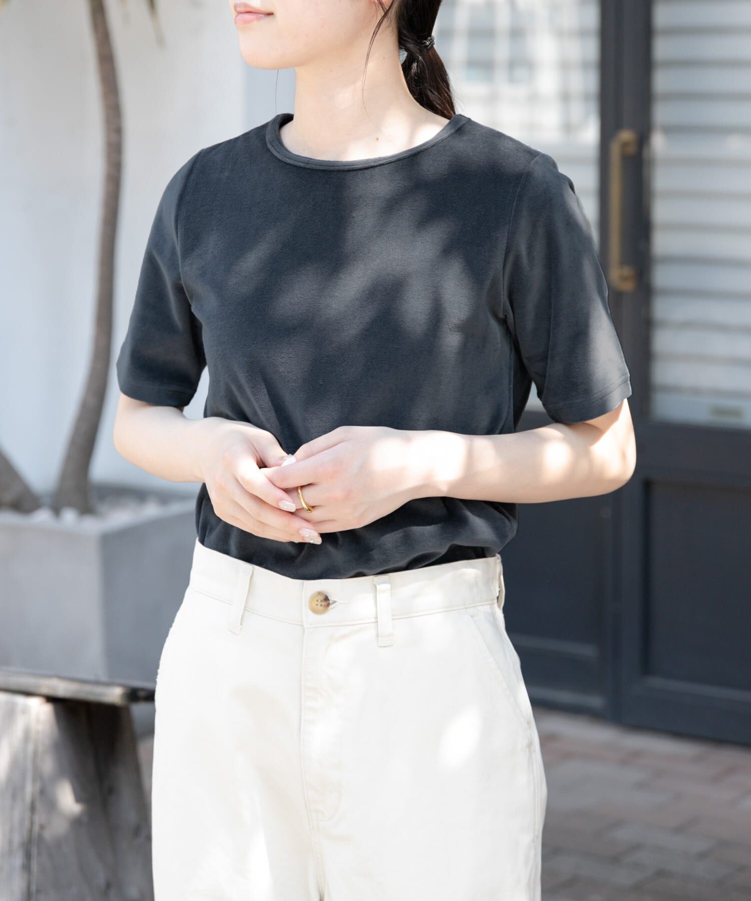 URBAN RESEARCH DOORS「FORK&SPOON　ベロアショートスリーブTシャツ」|Tシャツ・カットソー|